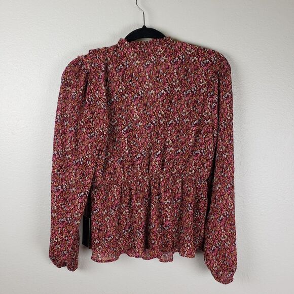 Women's Alice Blue Ruffle Floral Pop Over Front Tie Business casual Red Shirt - Picture 3 of 13